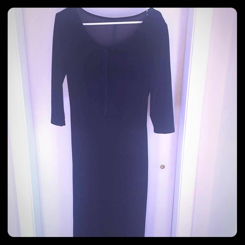 Dark Blue Velvet Floor Length Dress